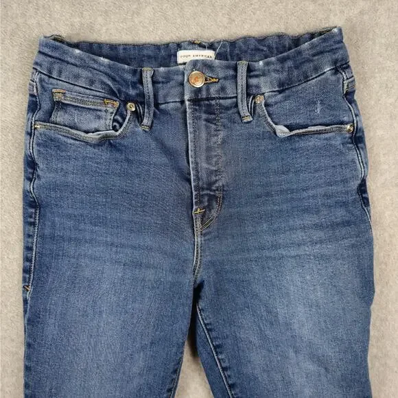 Good American Jeans Womens Size 6/28 Skinny Distressed Knee Frayed Hem 26" Waist - Picture 6 of 16